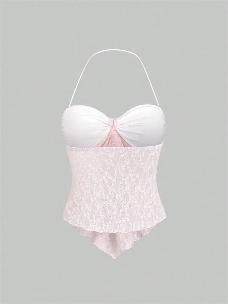 Off the Shoulder Backless V-neck Halter Y2K Crop Top