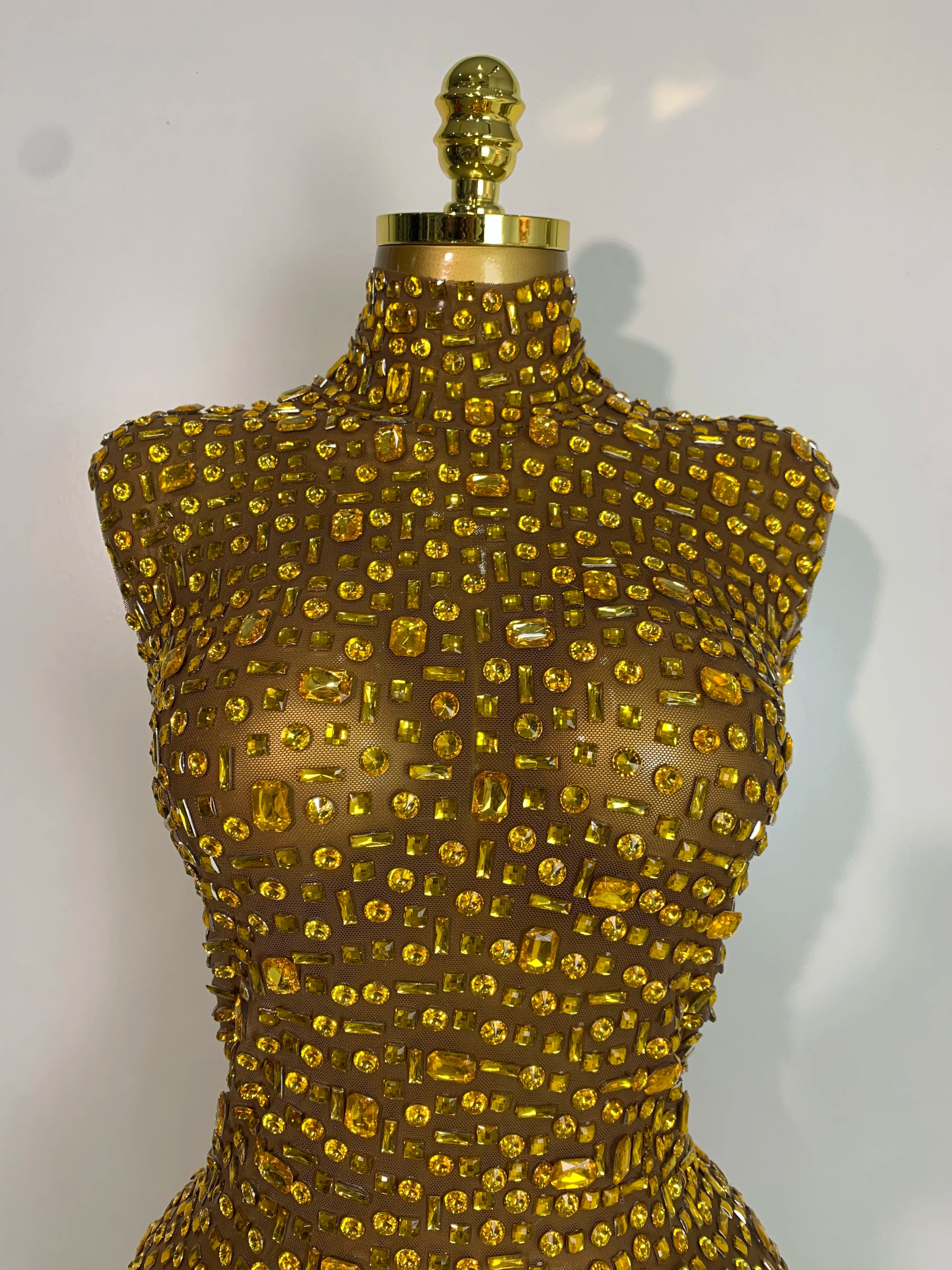 Luxury Gold Rhinestone Sparkly Elegant Dress