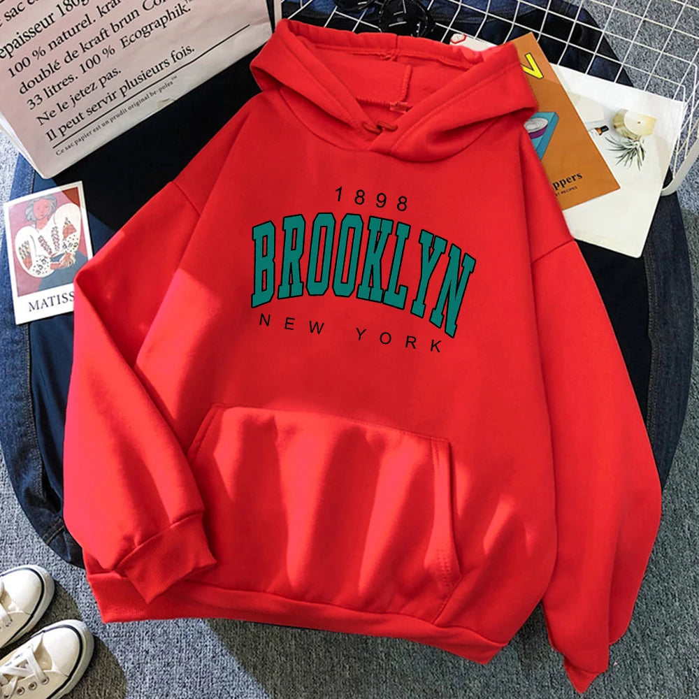 1898 Brooklyn New York Printed Women Hoodies Fashion Fleece Pullover Sweatshirts