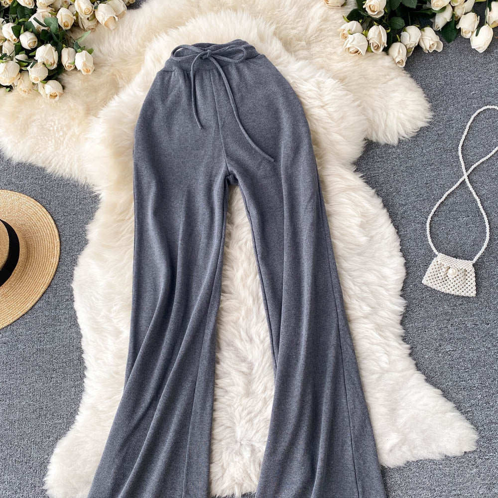 High Elastic Waist Wide Leg Trousers