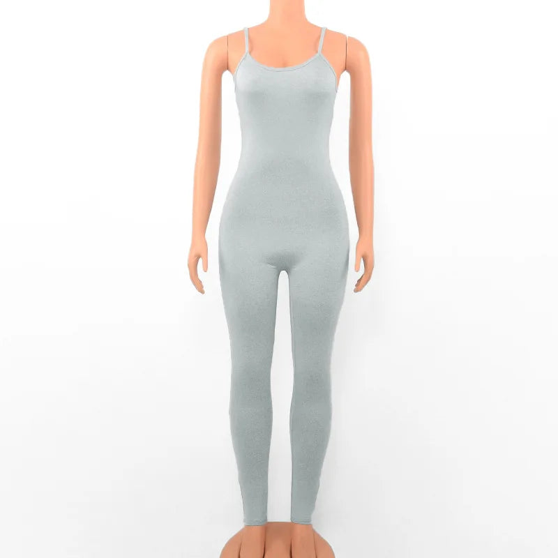 Sleeveless Spaghetti Strap Backless Casual Bodycon Jumpsuit