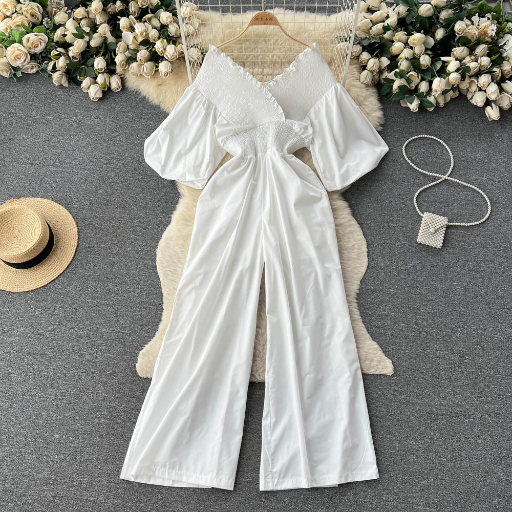 Ruffle Jumpsuits Puff Short Sleeve High Waist Romper