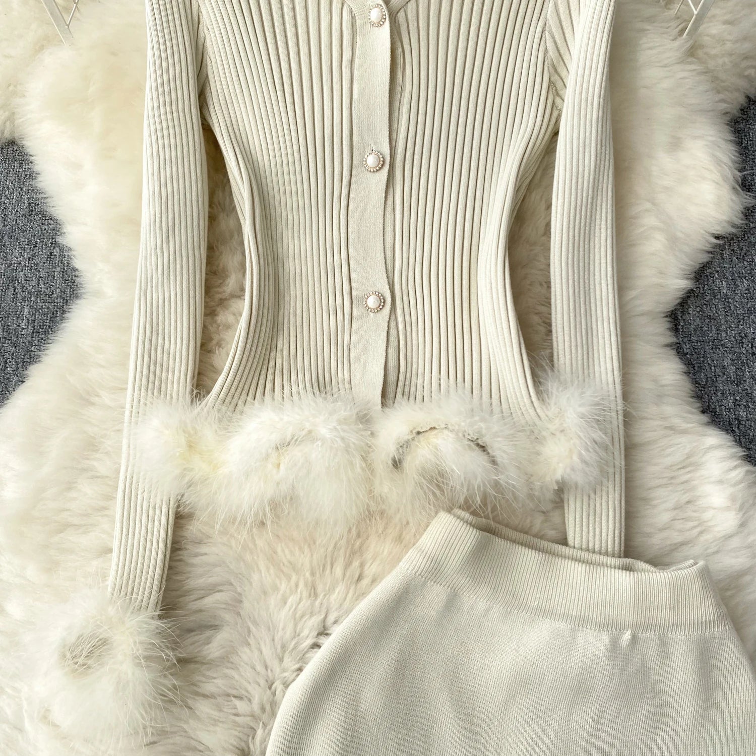 French Style Cardigan+Bodycon Skirt Knit 2pcs Sets