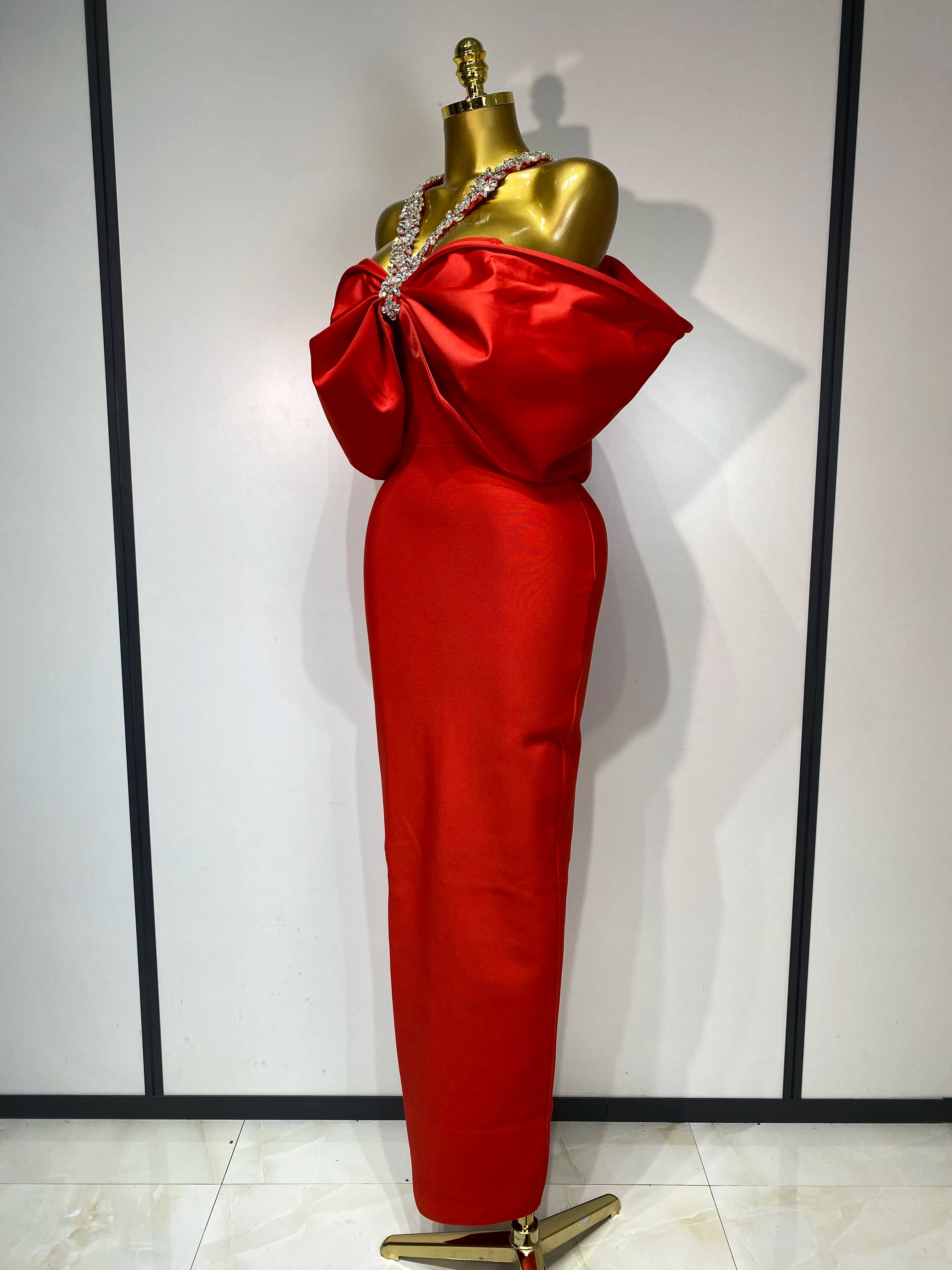 Luxury Halter Off the Shoulder Crystal Bodycon Long Bandage Dress