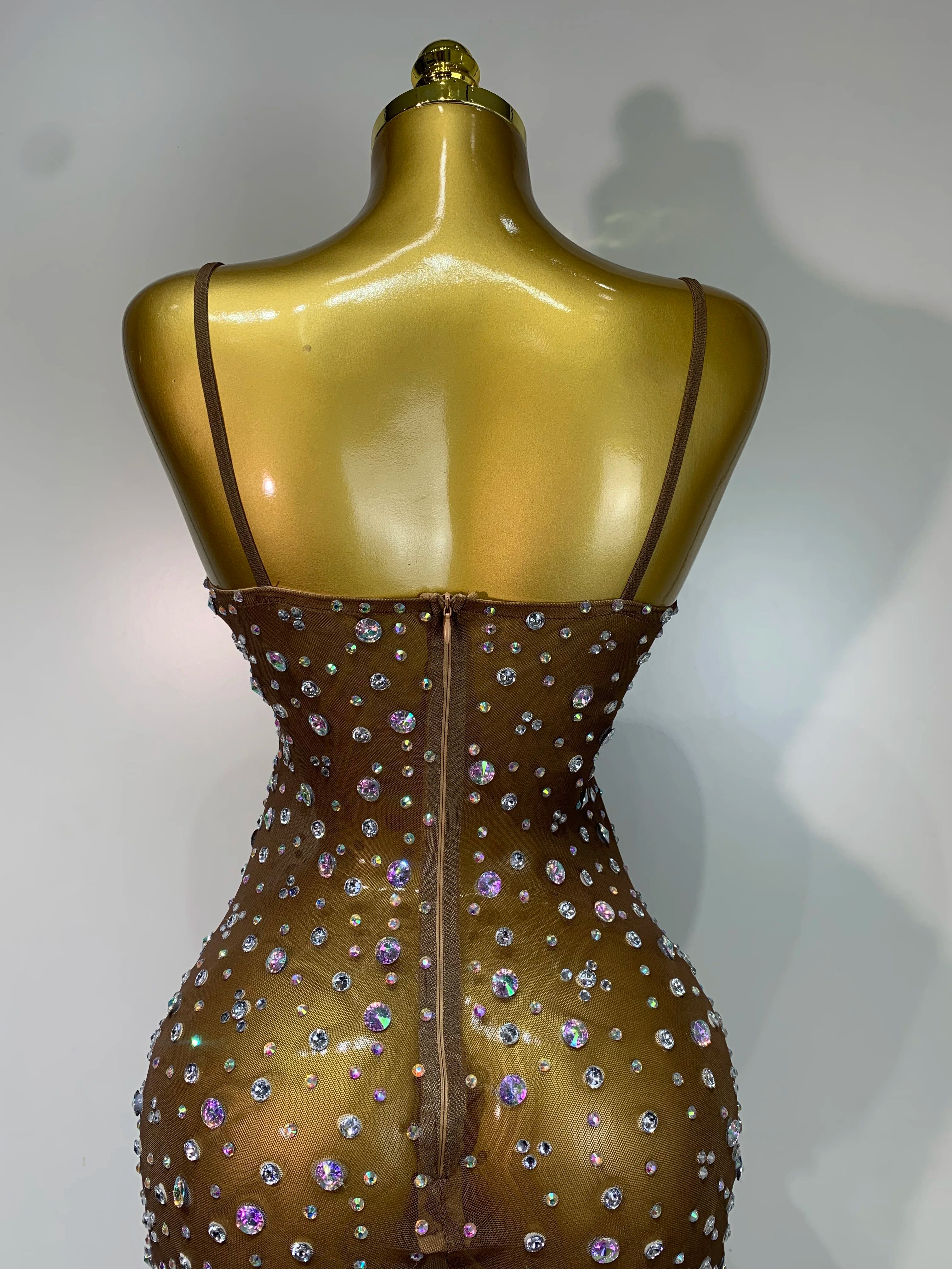 Sparkly Rhinestone See through Mesh Luxury Dress