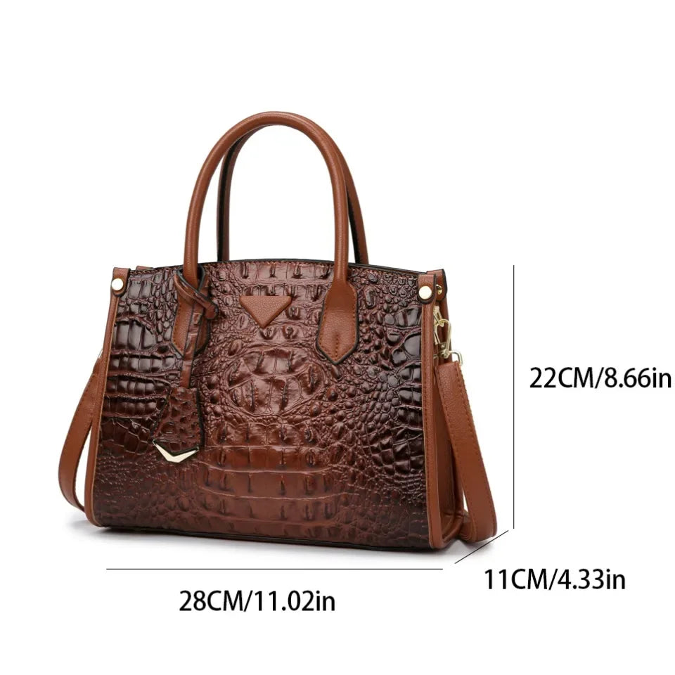 Large Top-Handle Vintage Crocodile Shoulder Bag