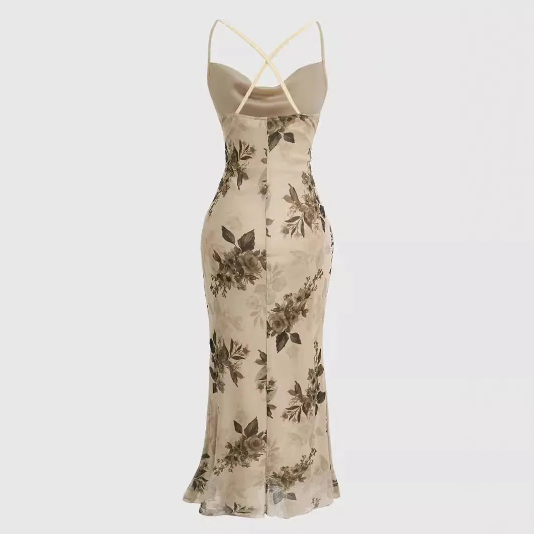 Floral Print Criss Cross Mermaid Dress