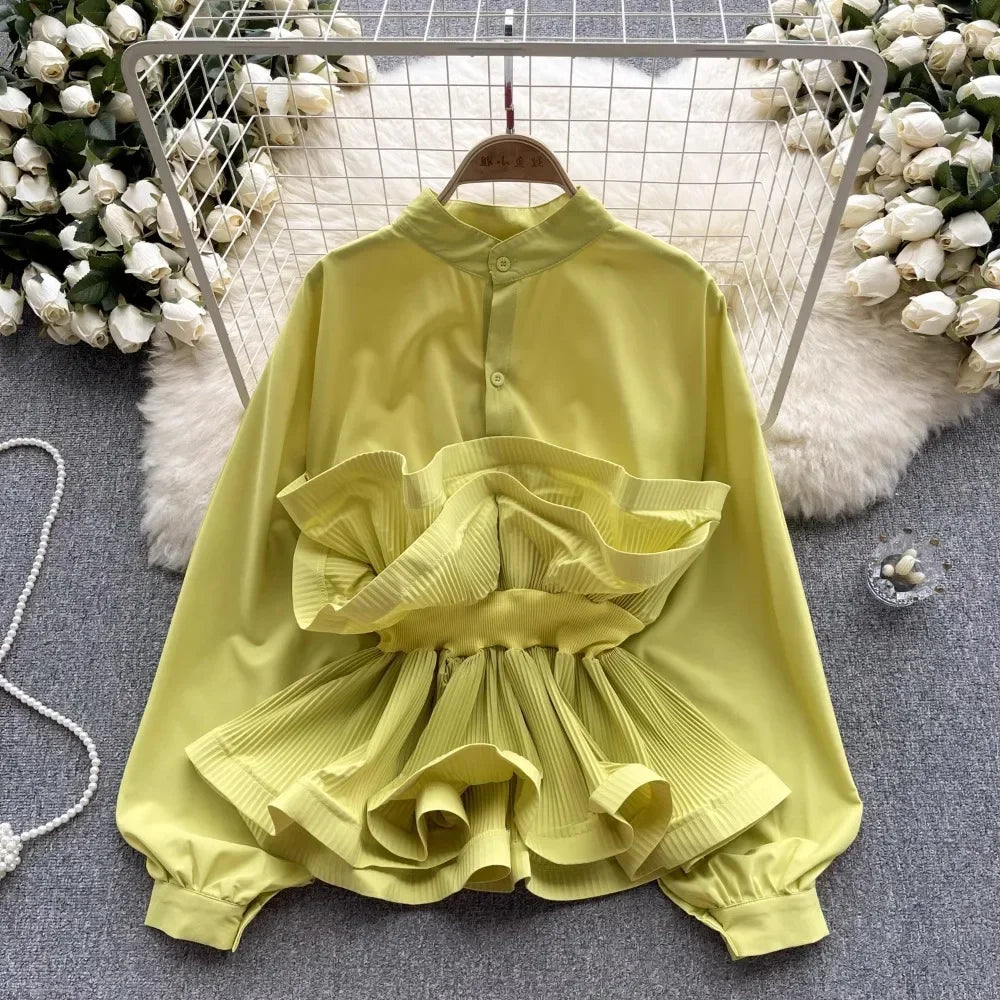 French Chic Long Puff Sleeve Shirts Formal Blouse