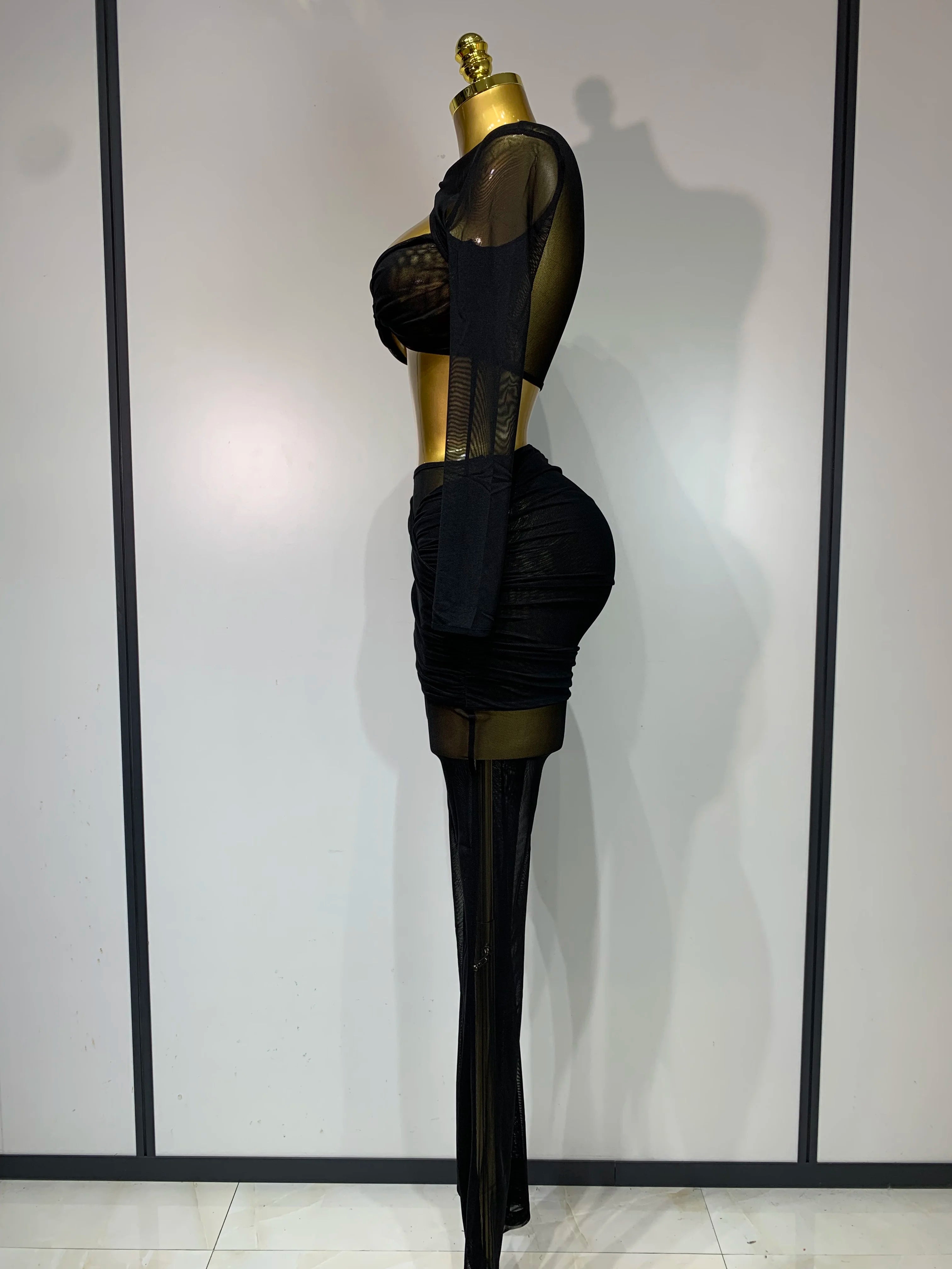 See Through Mesh Two Piece Set Club Birthday Evening Party Outfit