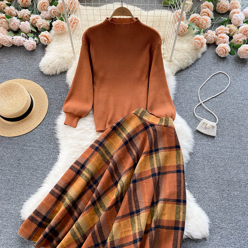 Retro Sweater Suits Knitted Top Skirt Two Pieces Sets