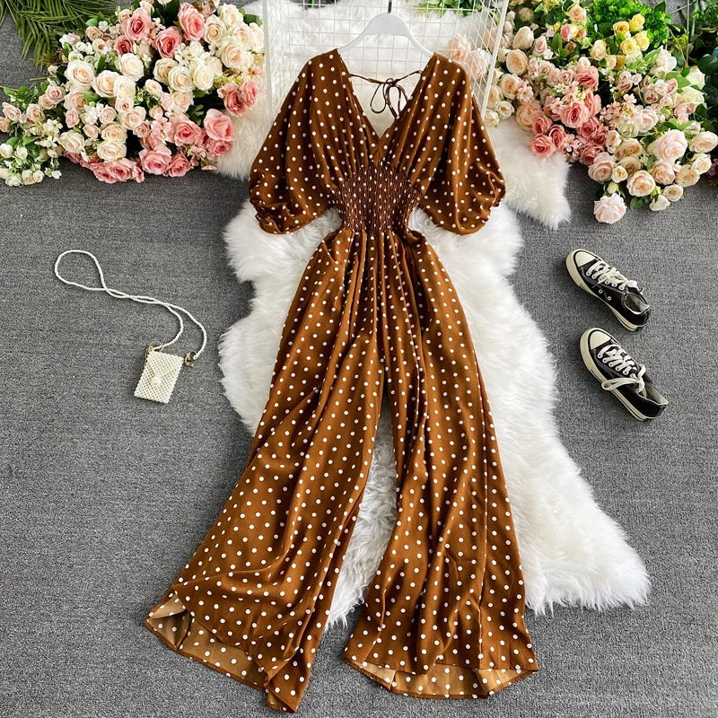V Neck Dolman Sleeves Floral Print Wide Leg Jumpsuit