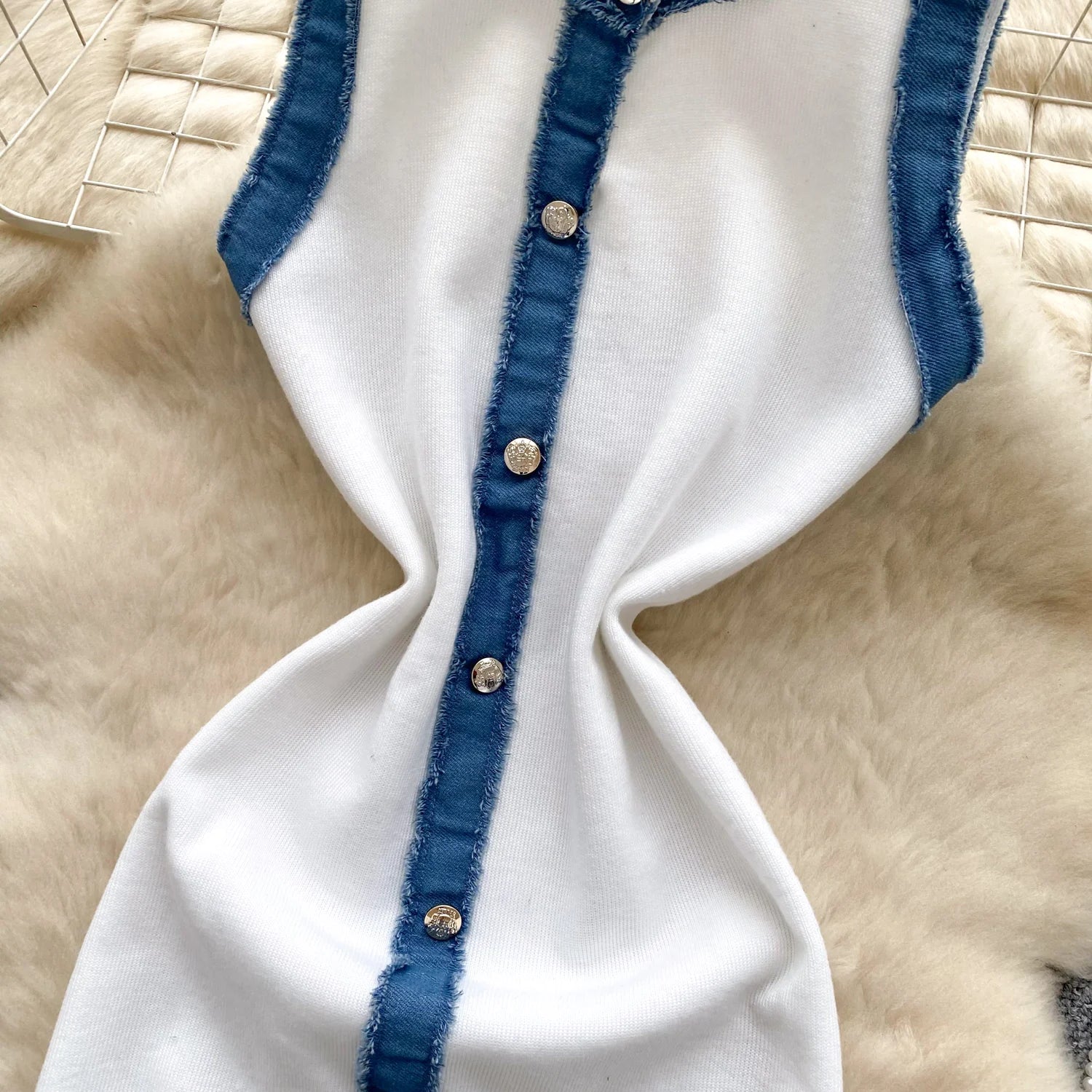 Chic Denim Splice Knitting Dress