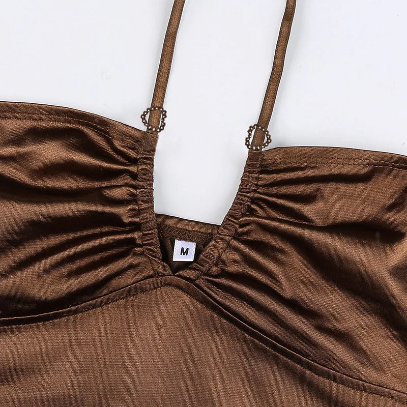 Satin Off Shoulder Bare Midriff Cross Halter Tube Top