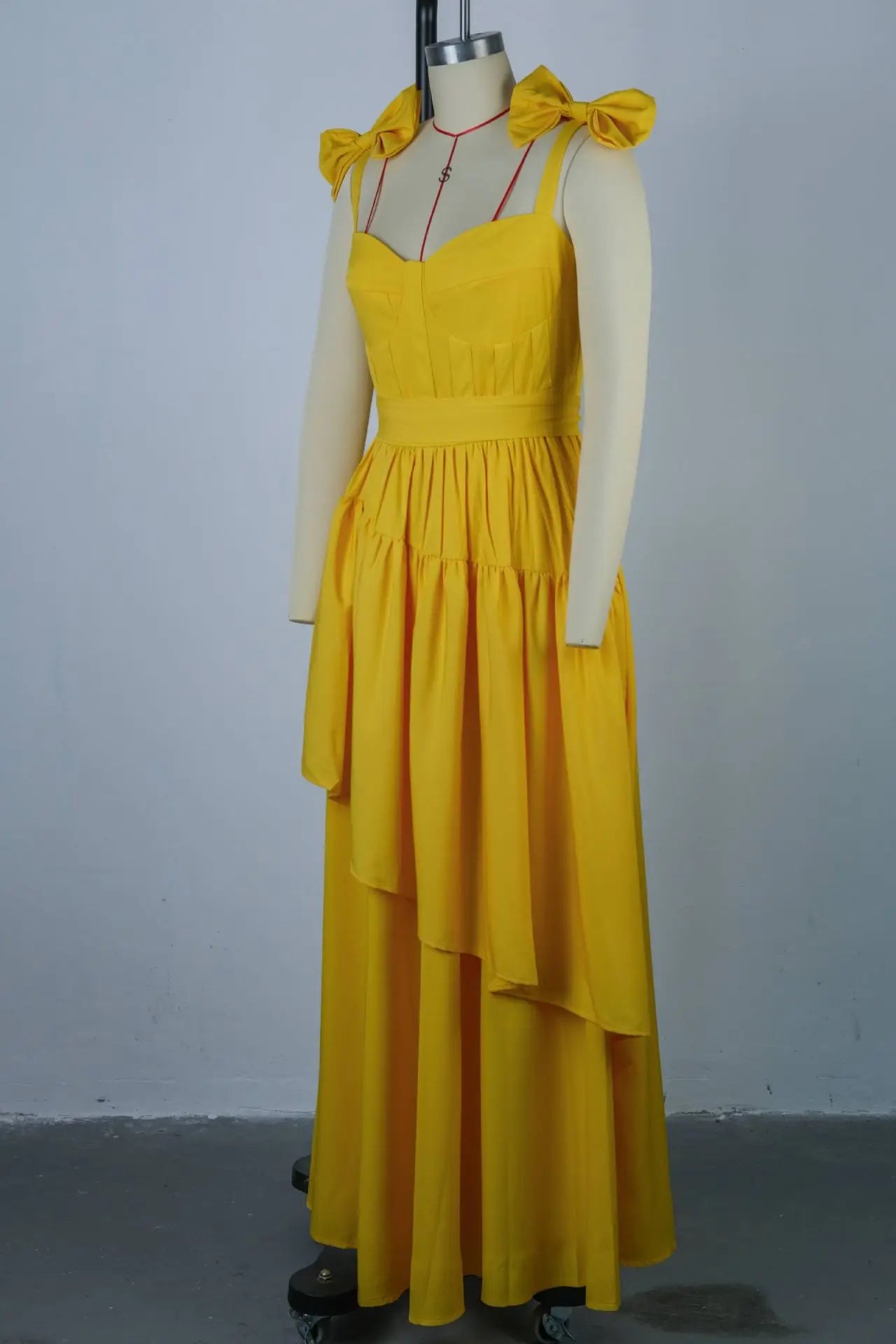 Sleeveless Strap Bow Ruffles Long Maxi Dress