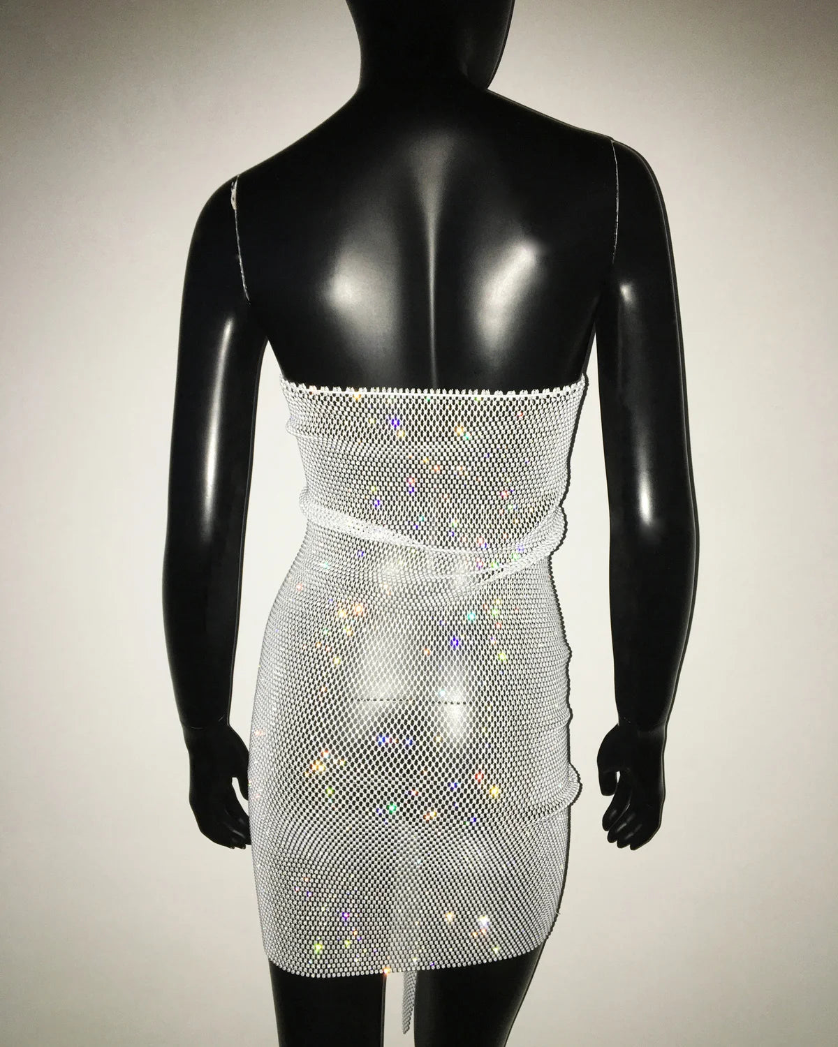 Shiny Rhinestone Backless Hollow Out See Through Party Dress