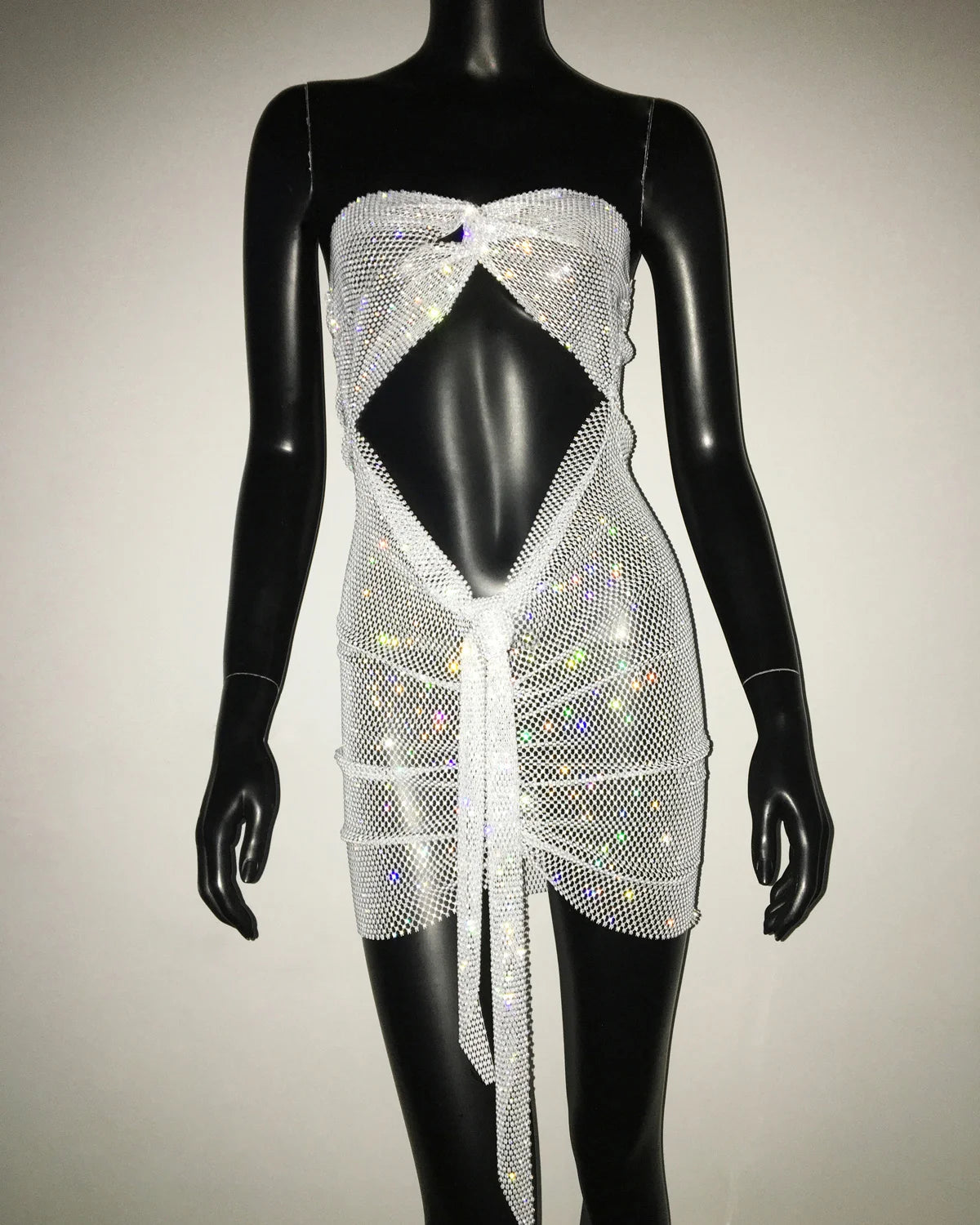 Shiny Rhinestone Backless Hollow Out See Through Party Dress