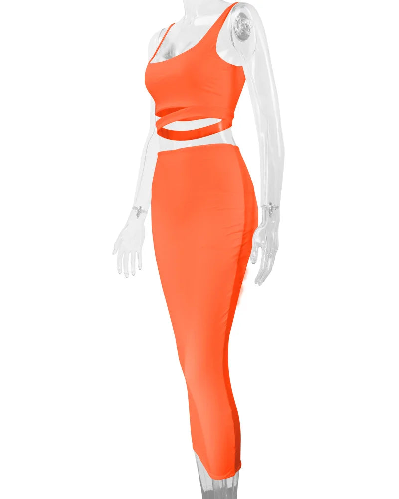 Elegant  Pleated Hollow out Two-piece Dress