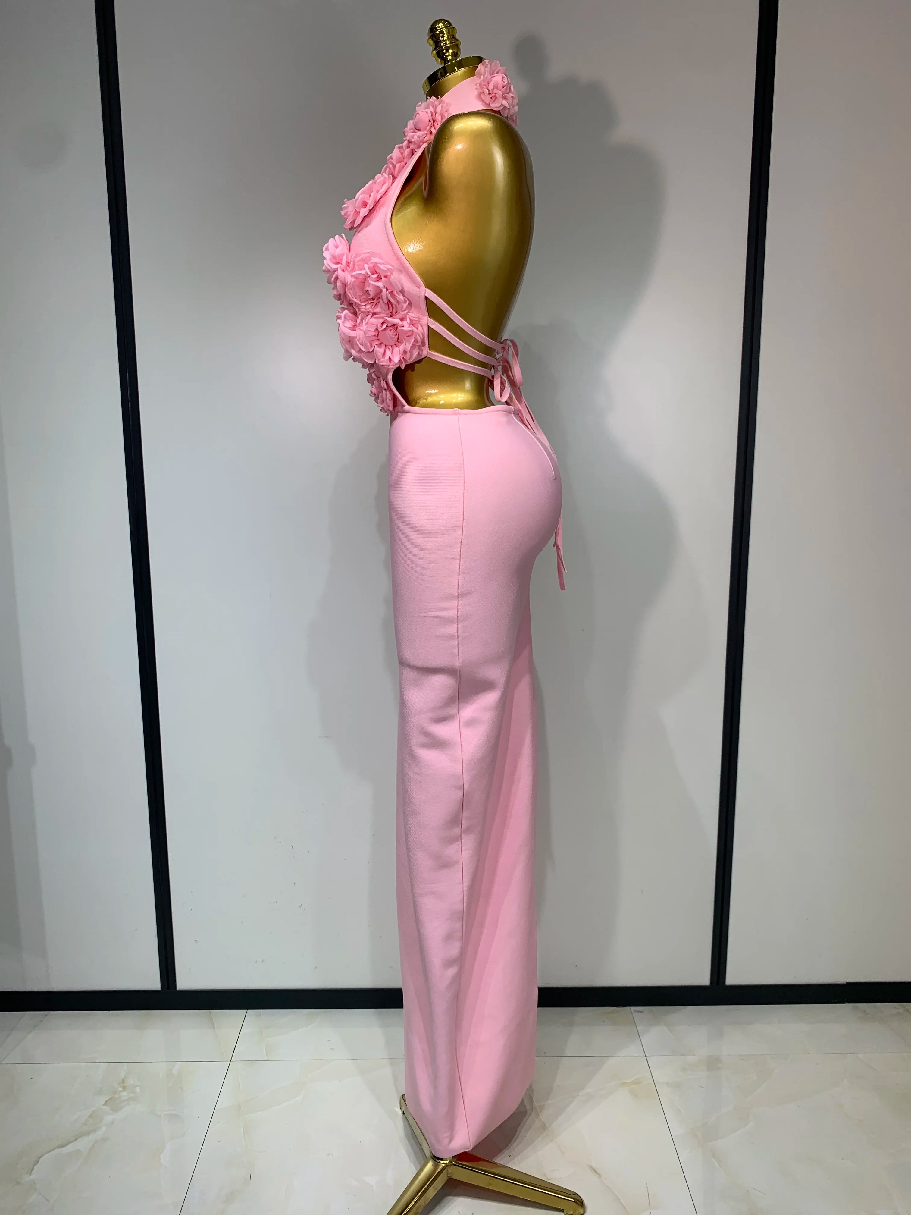 Halter Hollow Out Flowers Bodycon Bandage Luxury Dress