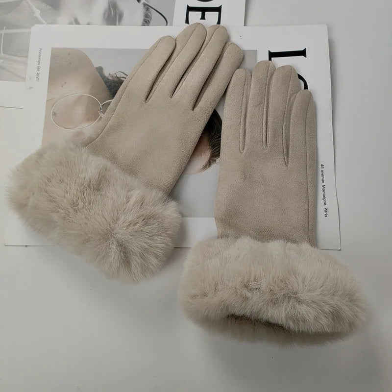 Faux Fur Suede Leather Touch Gloves