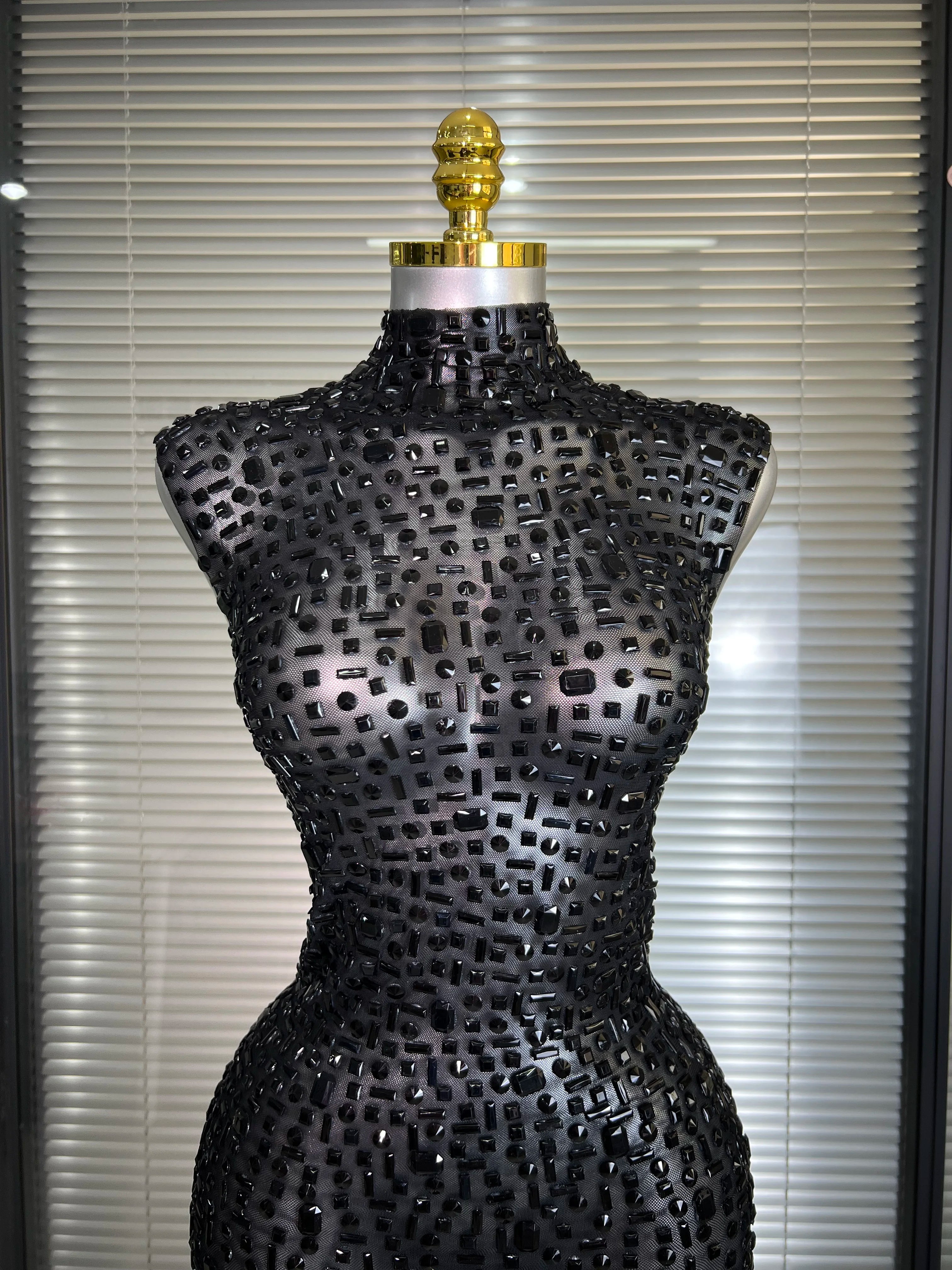Crystal Diamonds Maxi See Through Dress