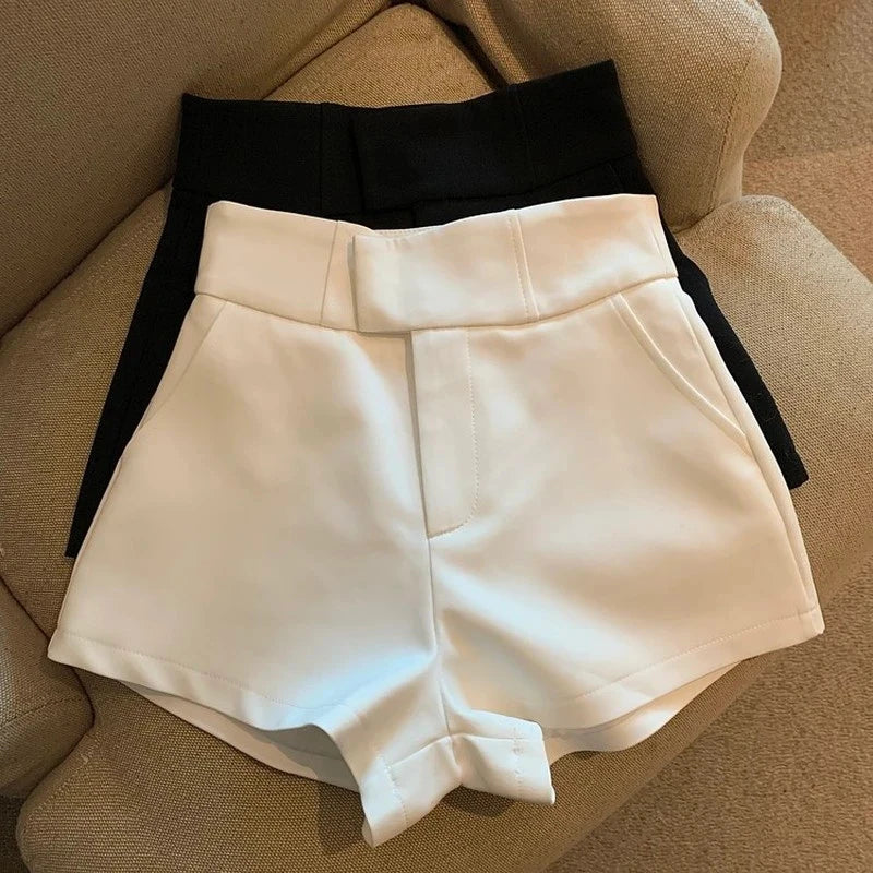Elegant High Waist White A Line Wide Leg Suit Short