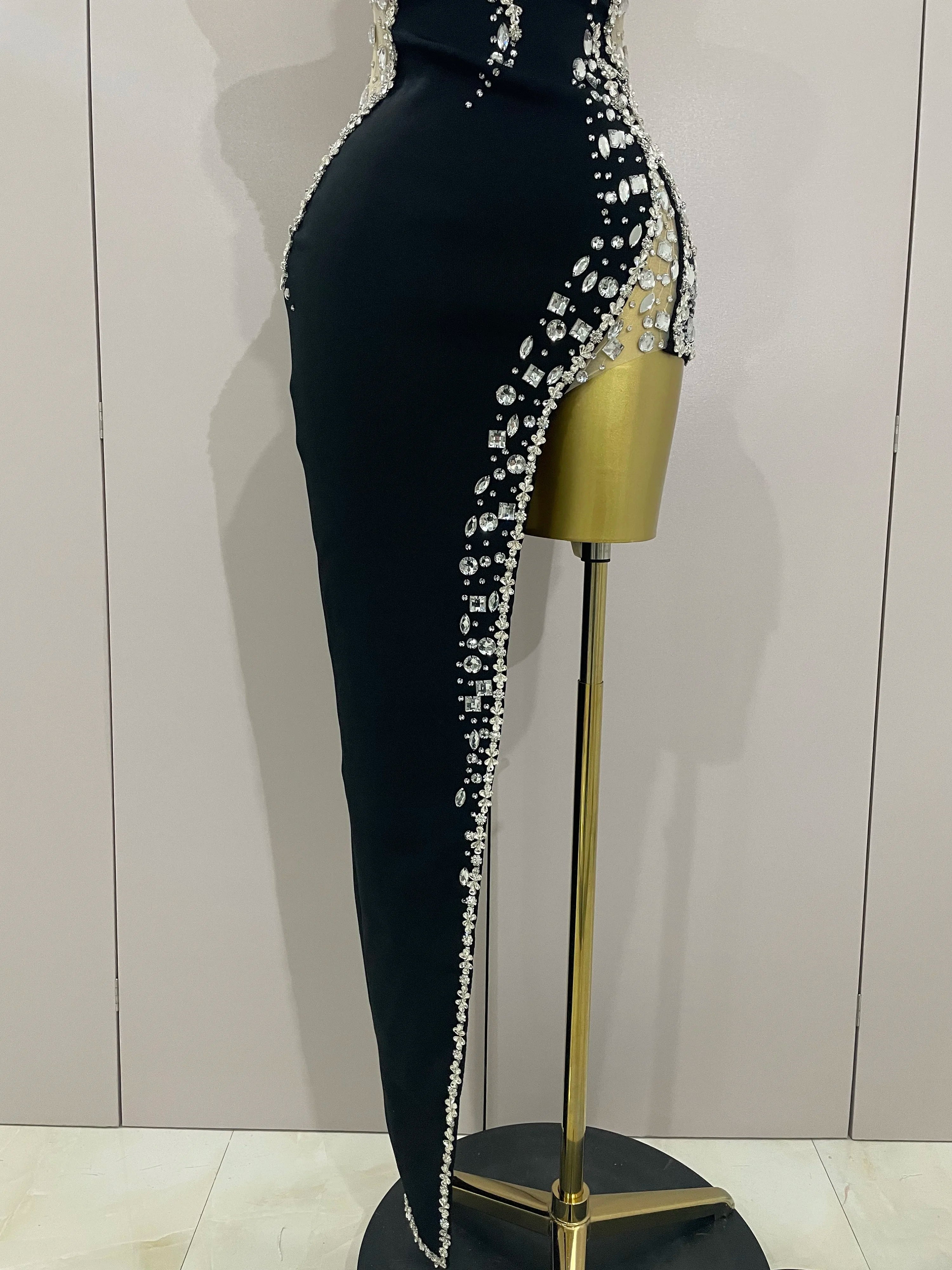 Strapless Shinning Rhinestones Bodycon Bandage Long Dress