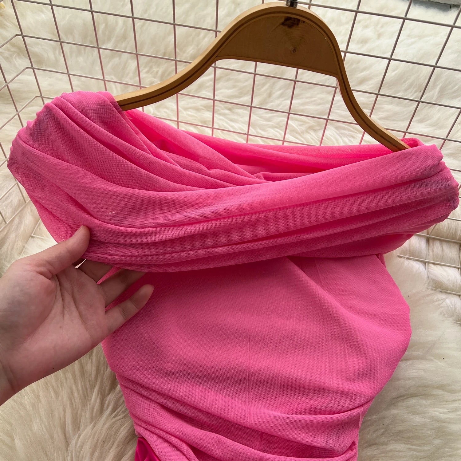 Chic Satin Splice Pleated Slim Split Long Sundress