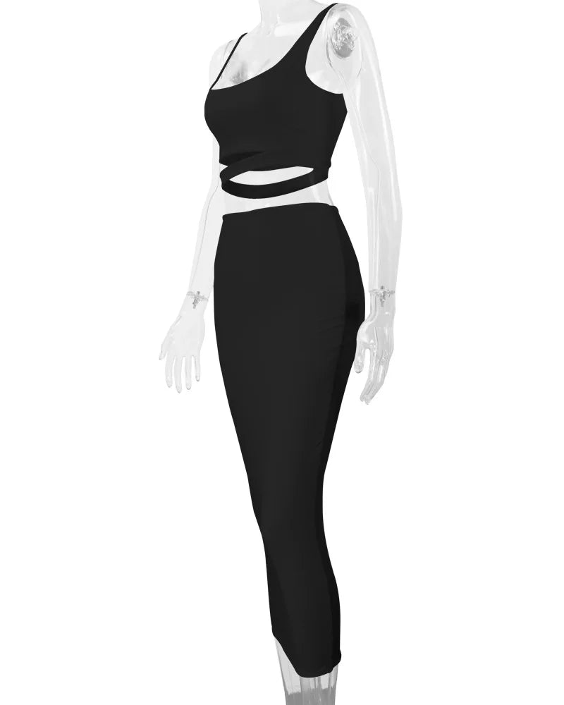 Elegant  Pleated Hollow out Two-piece Dress