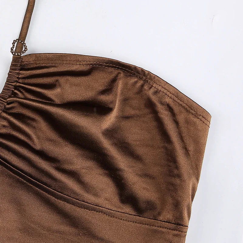 Satin Off Shoulder Bare Midriff Cross Halter Tube Top
