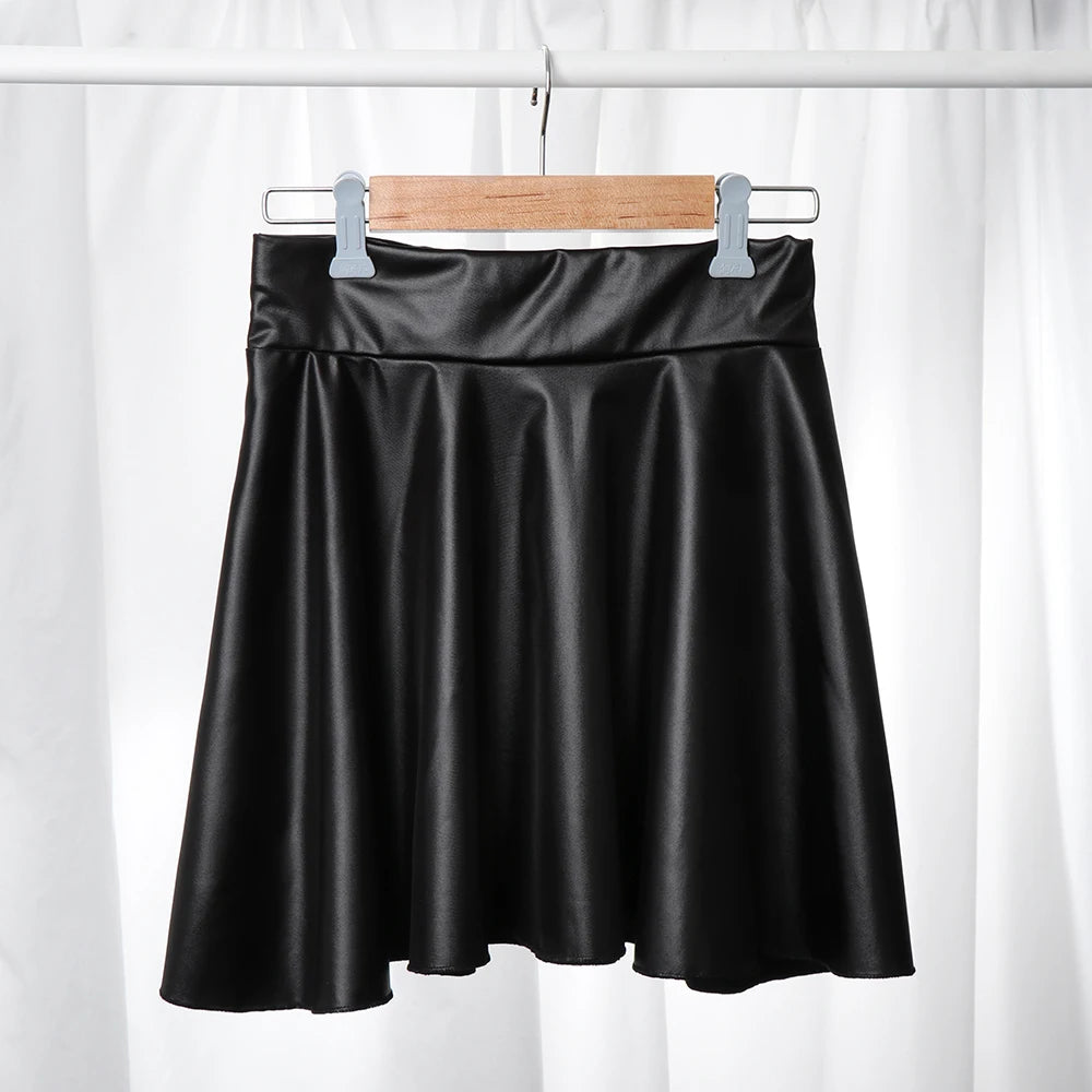 High Waist Elastic Mini Short Skirt Faux Leather Skirts