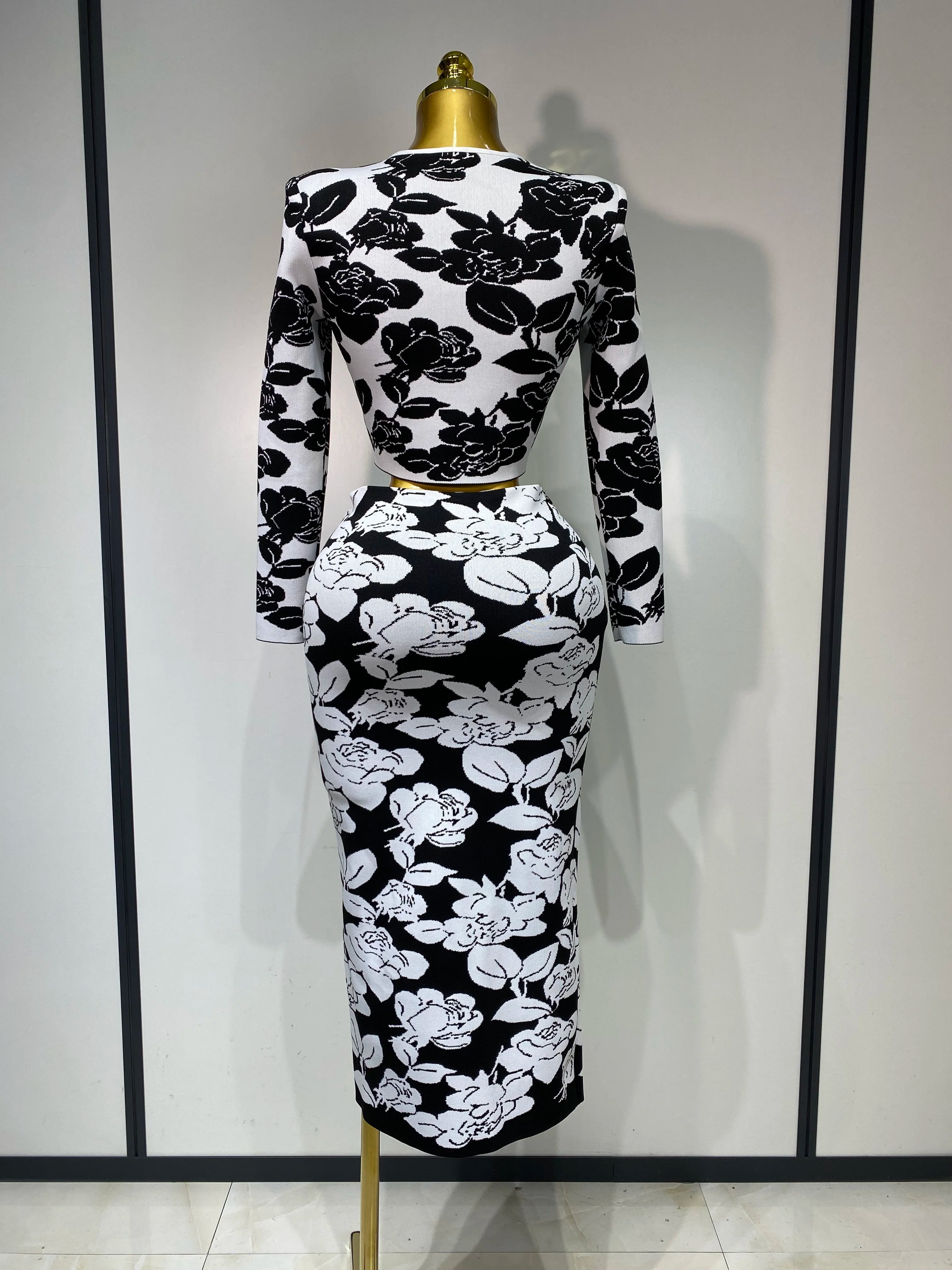Long Sleeve Jacquard Weave Two Pieces Set
