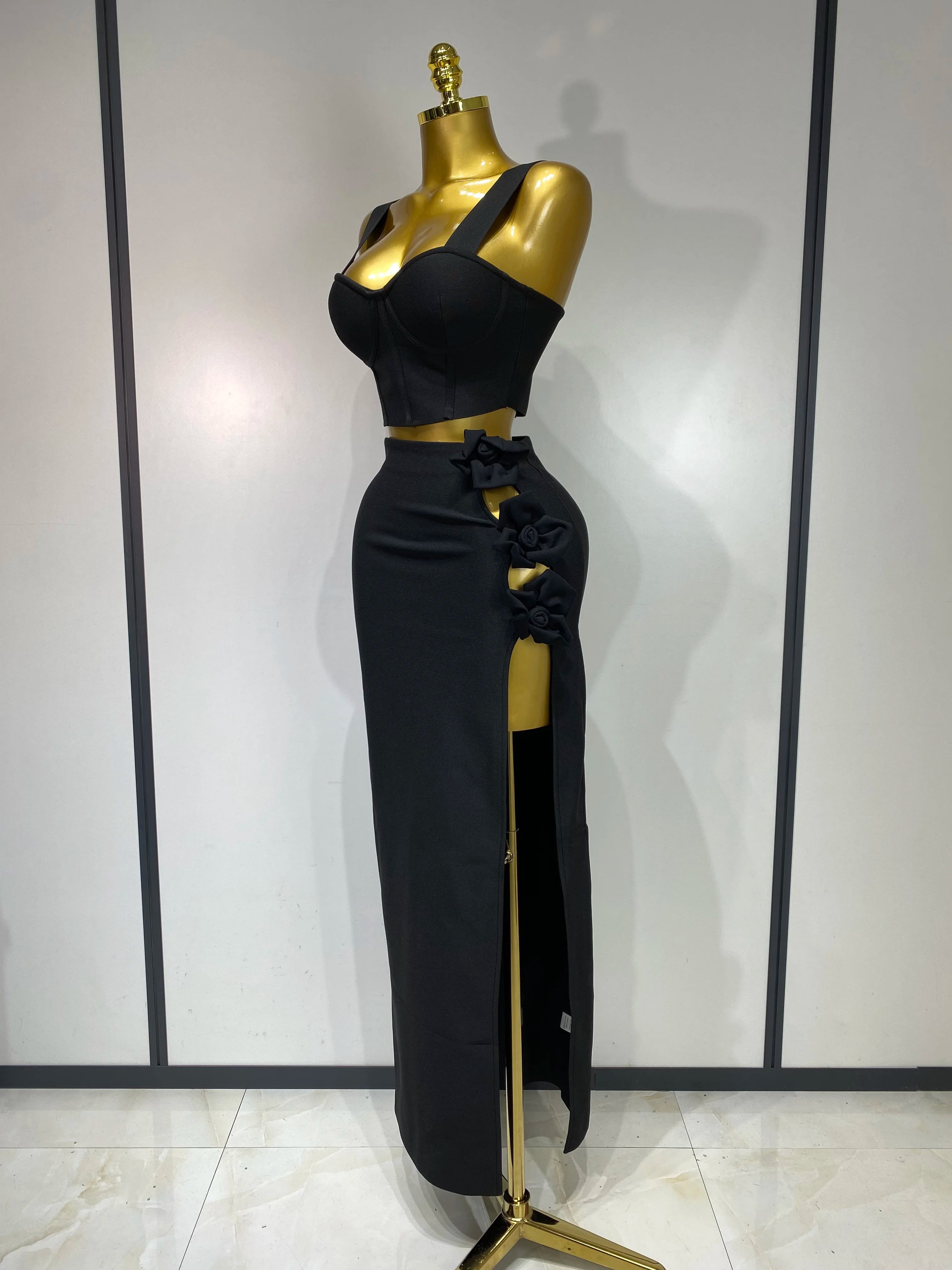 Elegant Tight Bodycon Bandage Long Two Piece Skirt And Top