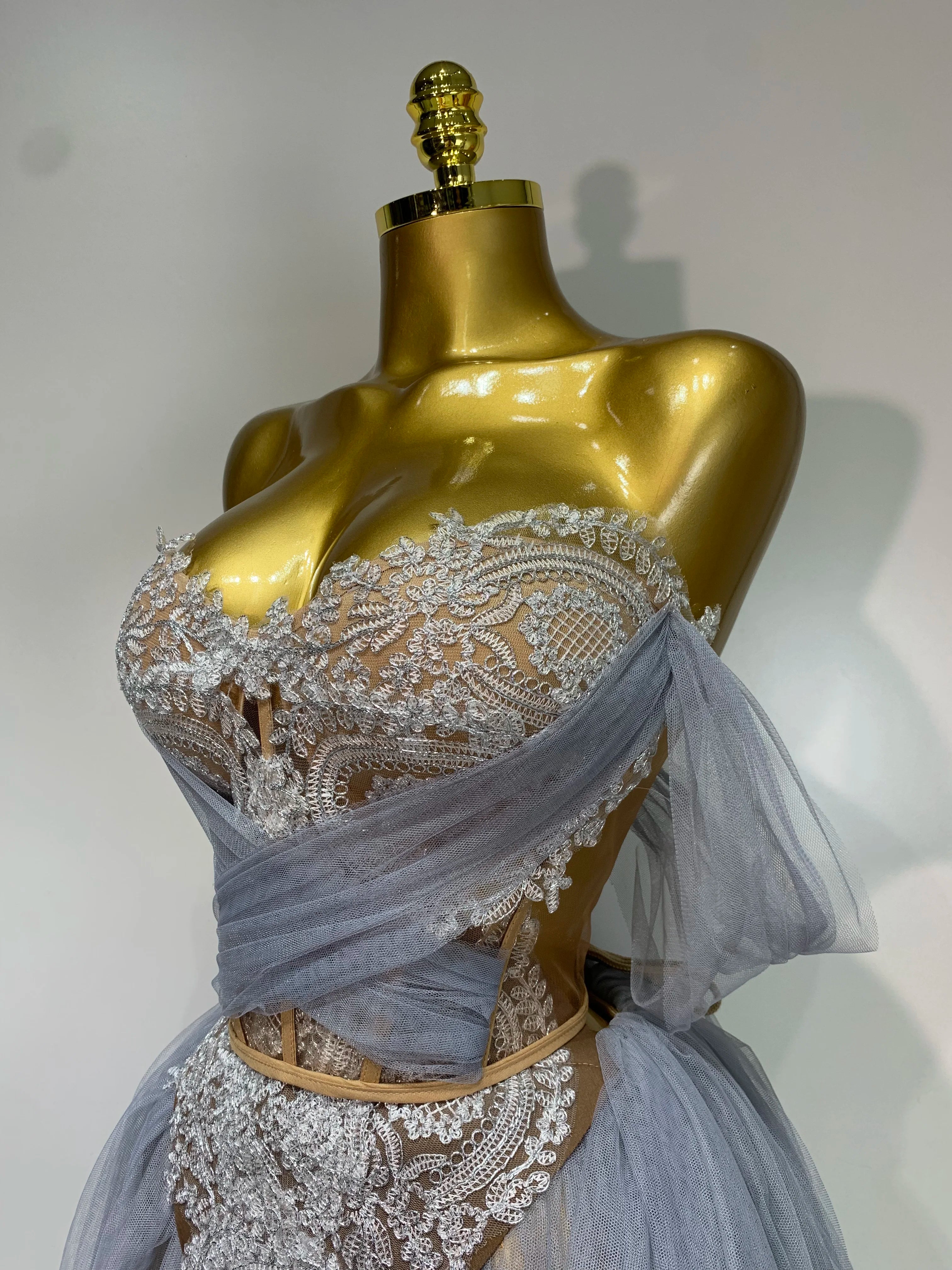 Backless Mesh Top Skirt Two Pieces Set Luxury Dress