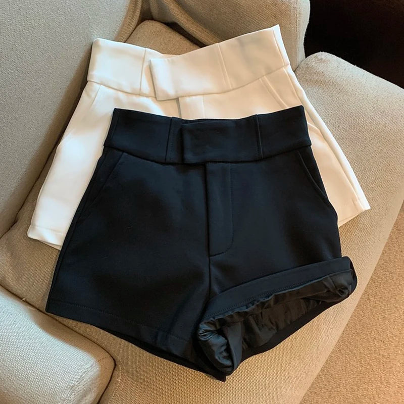 Elegant High Waist White A Line Wide Leg Suit Short