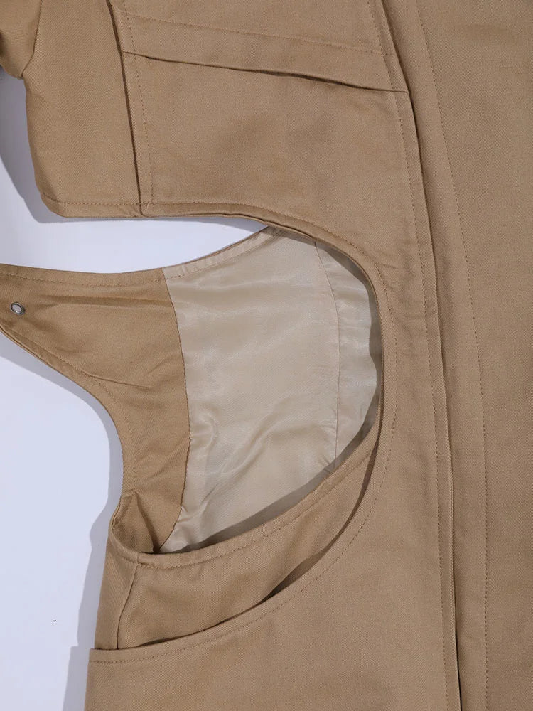 Cut-out Big Size Camel Long Trench Lapel Loose Fit Windbreaker