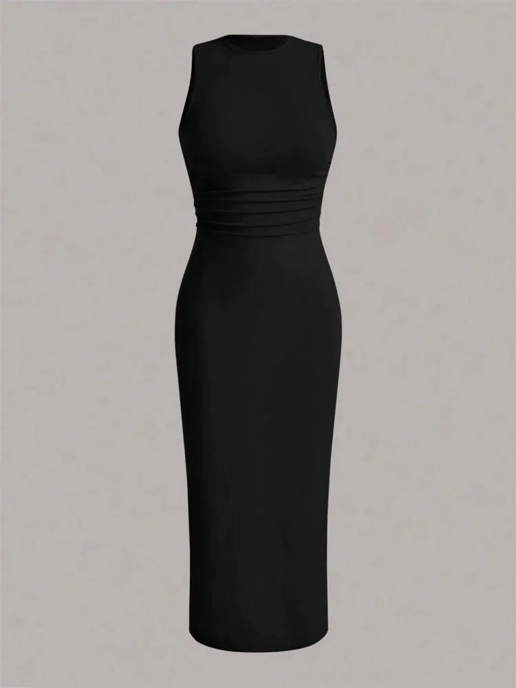 Solid Basic Round Neck Sleeveless Bodycon Dress