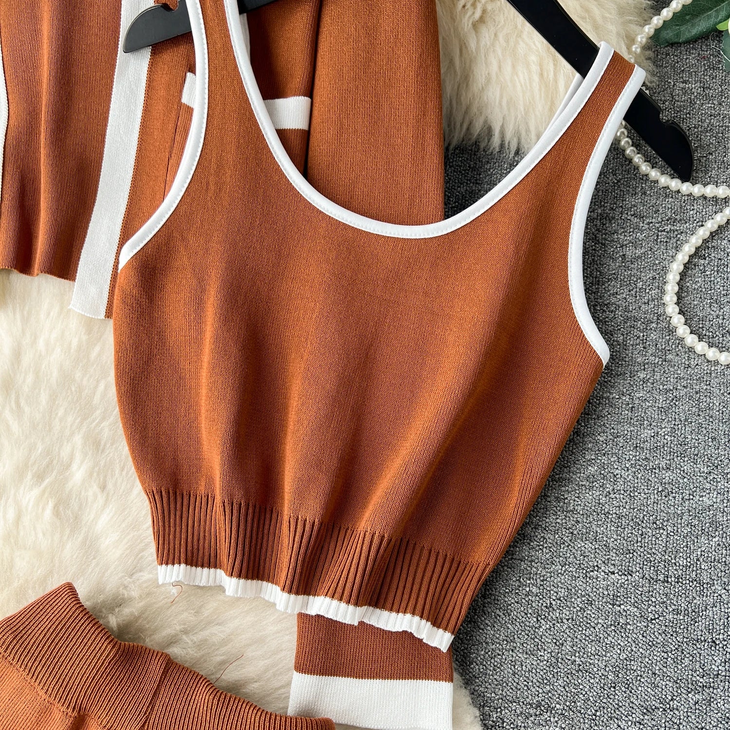 Three Pieces Sets Tank Top+Long Sleeves Short Cardigan+Elastic Long Pants Set