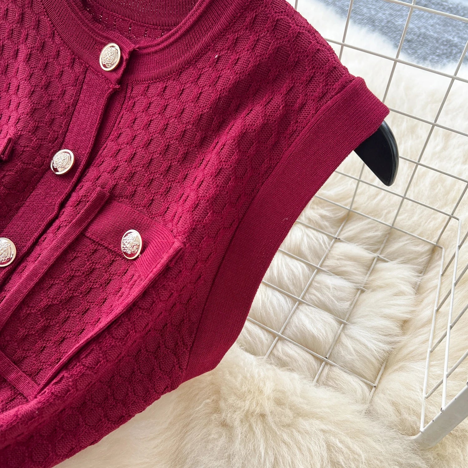 Office Lady Dress O Neck Sleeveless Single Breasted Chic Knitted Dress