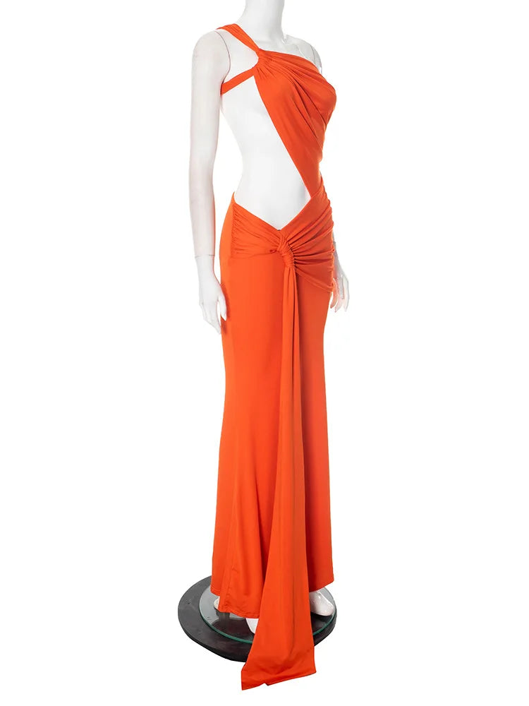 Backless One Shoulder Irregular Pleated Dress