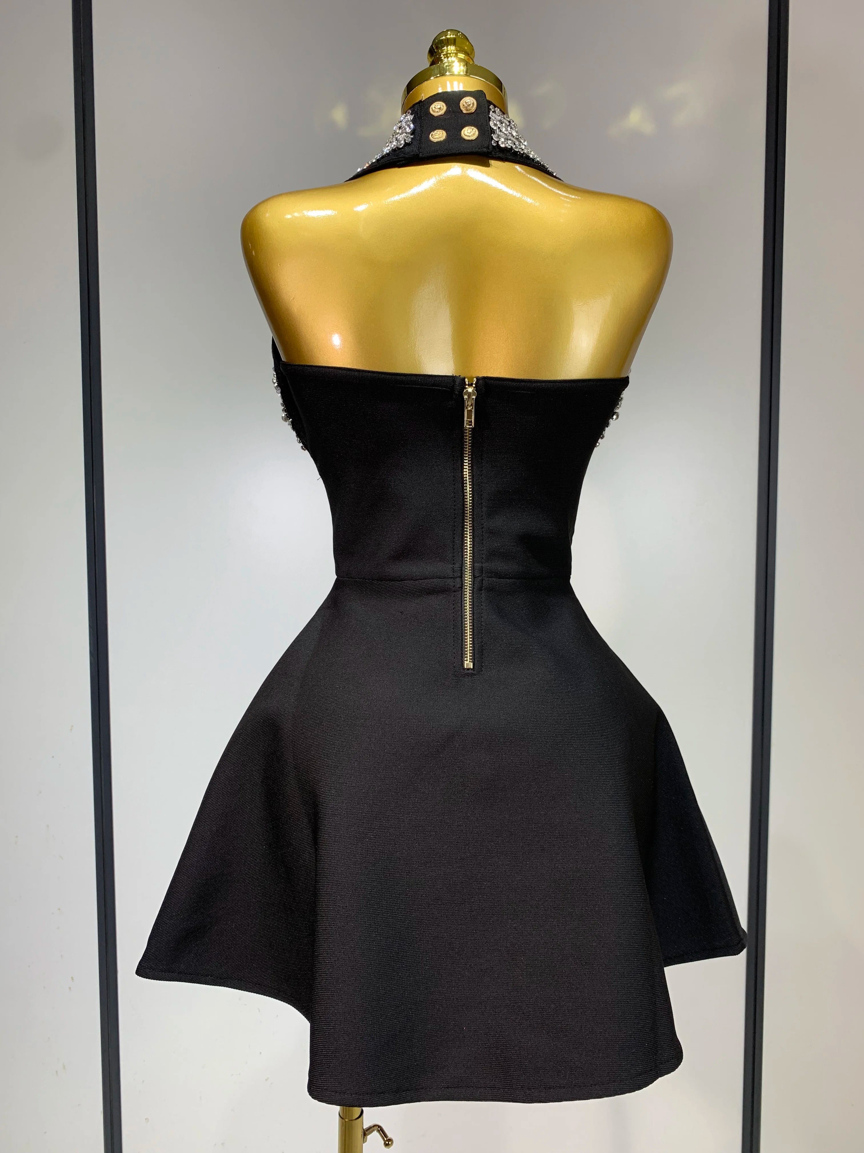 Luxury Halter Sleeveless Backless Sparkly Rhinestone Bandage Dress