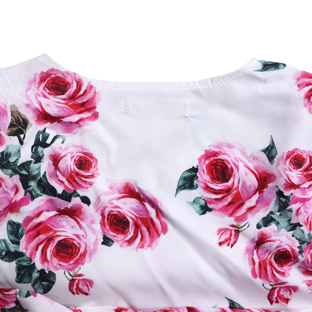 Two Piece Sets Slim Fit Print Floral Round Neck Lantern Sleeve Elegant Splice Wide Leg Long Pants