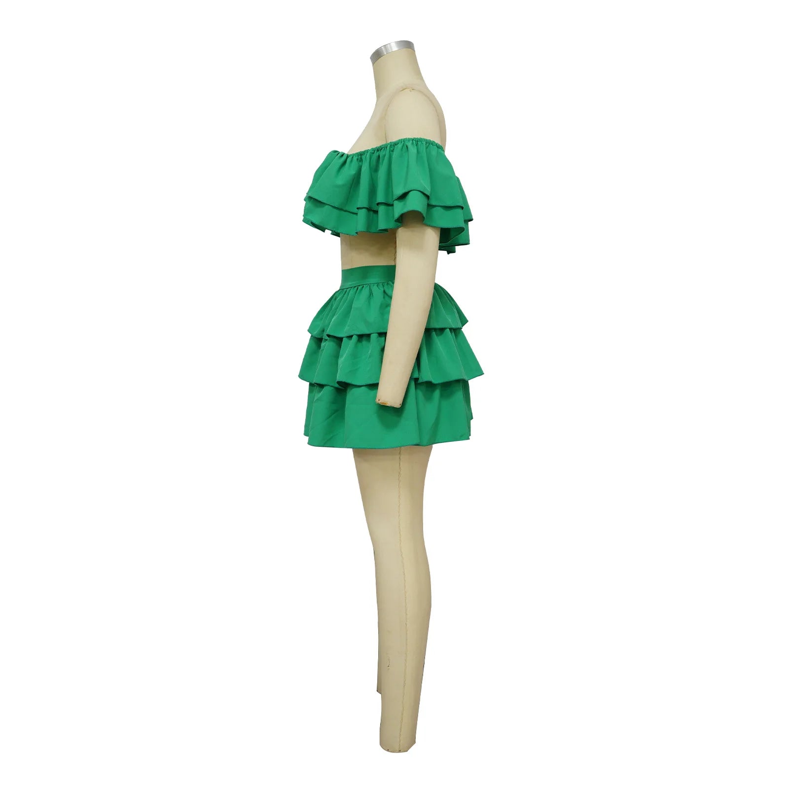 Butterfly Sleeve Crop Top and Cape Ruffles Skirts Set Two Piece Set