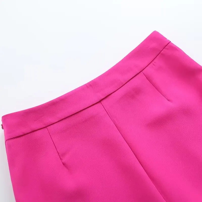 Long Sleeve Belt Bow Blazers Suit Coat Chic Female High Waist Trousers Two Piece Sets
