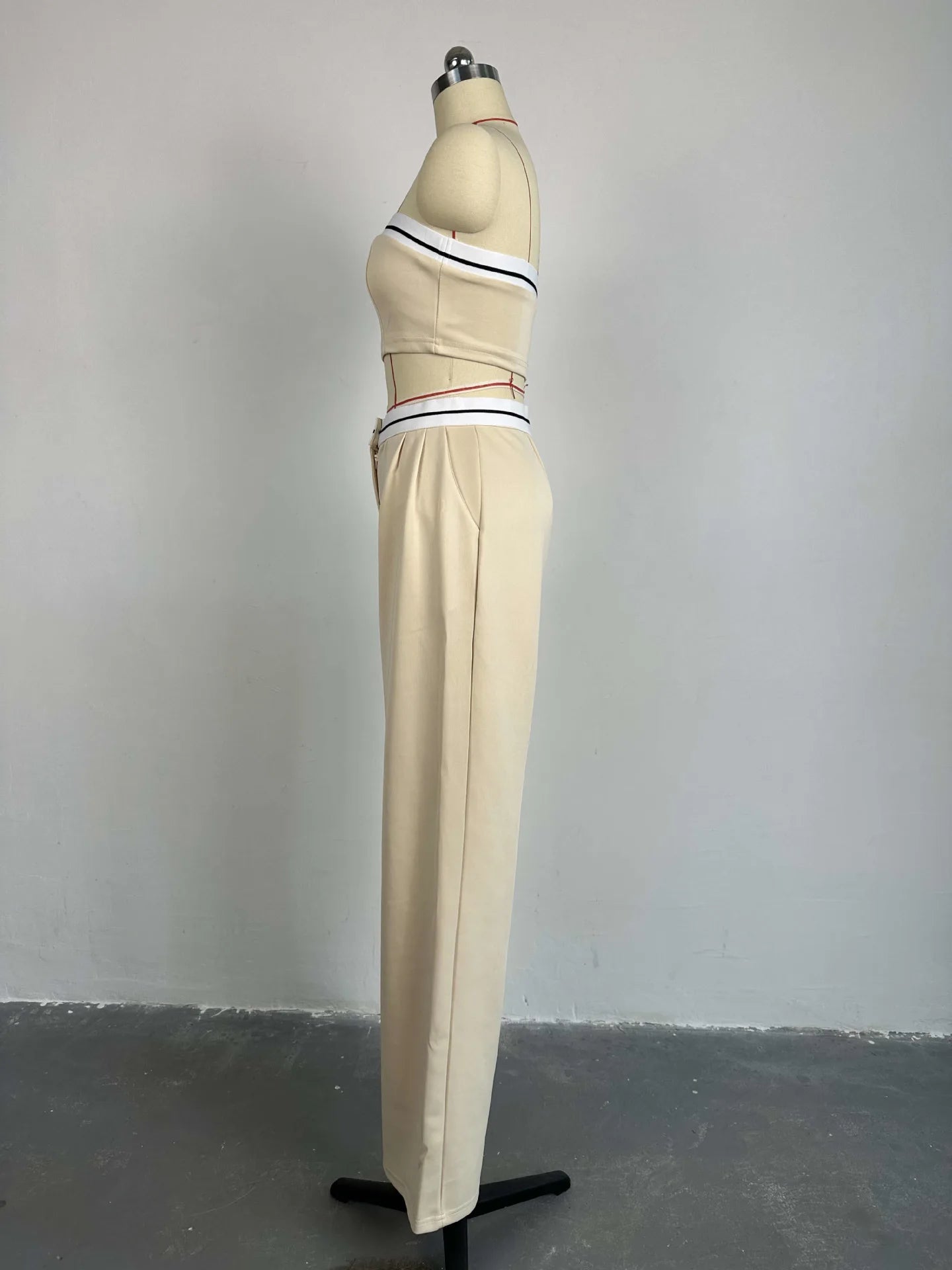 Sports Tube Top+High Waist Wide Leg 2 Piece Pant Suit