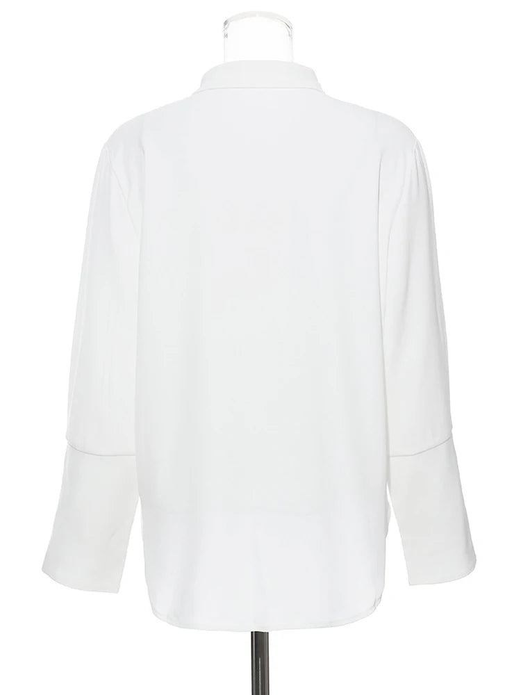 Bandage Vest Two Piece Lapel Long Sleeve Loose Fit Women Blouse