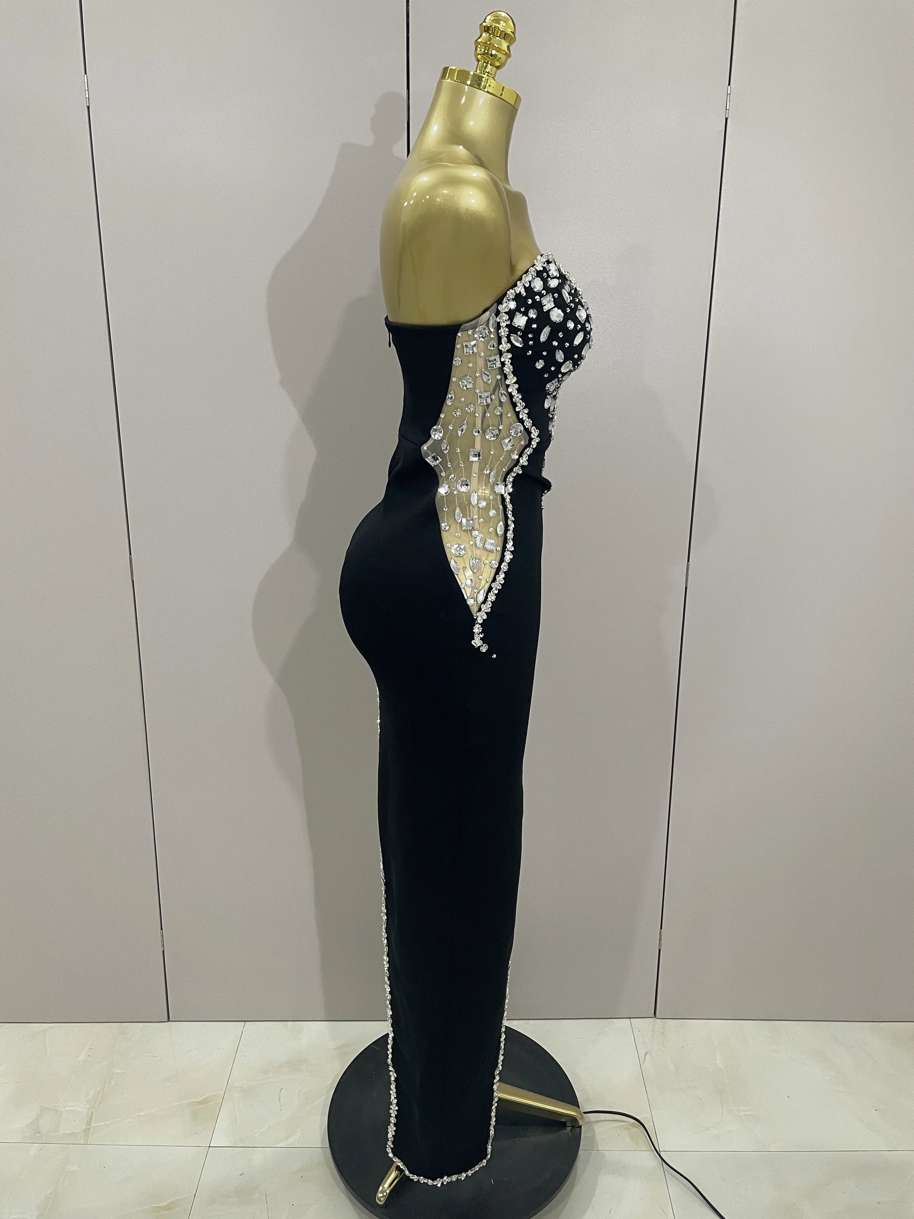 Strapless Shinning Rhinestones Bodycon Bandage Long Dress