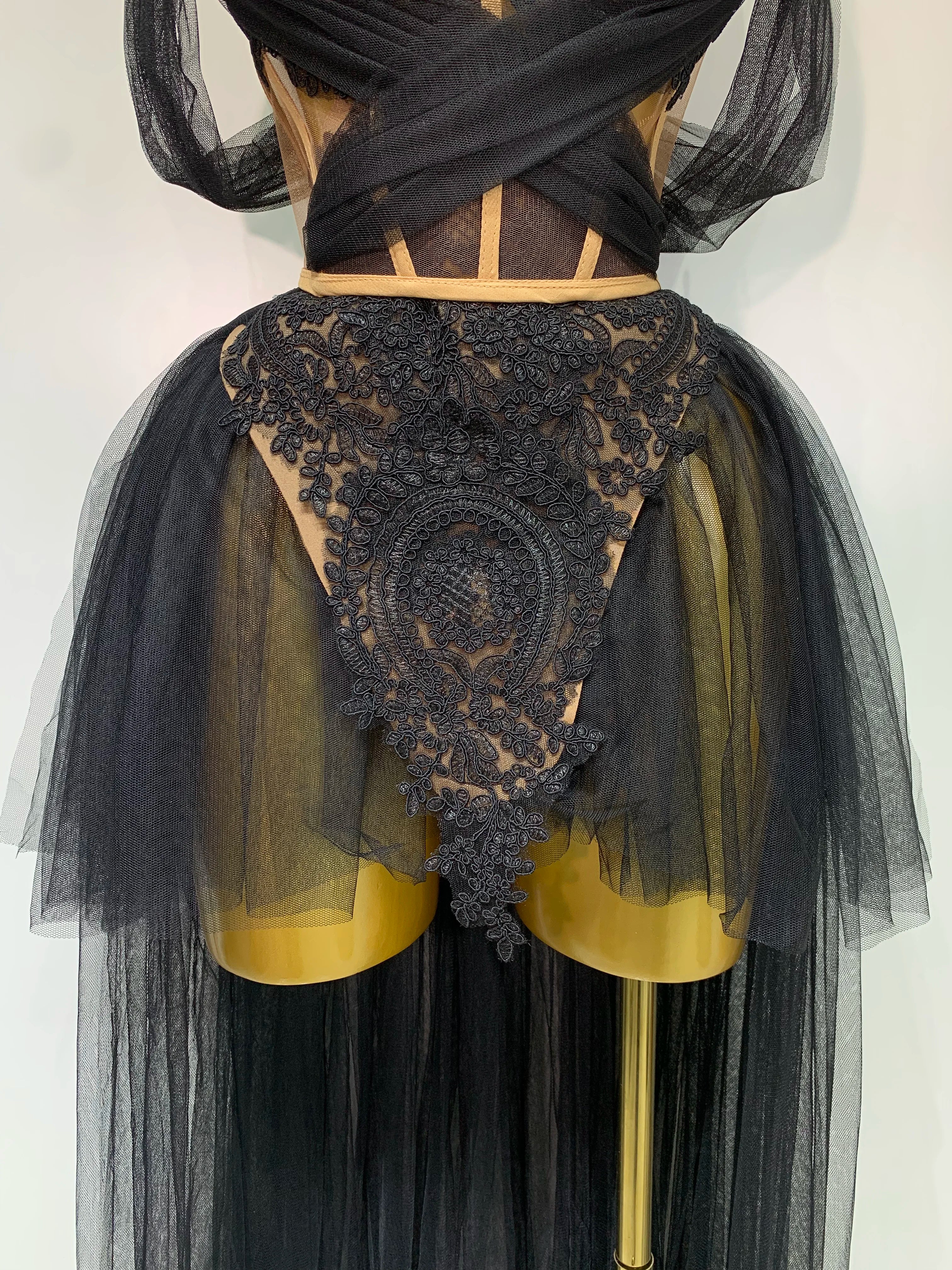 Backless Mesh Top Skirt Two Pieces Set Luxury Dress