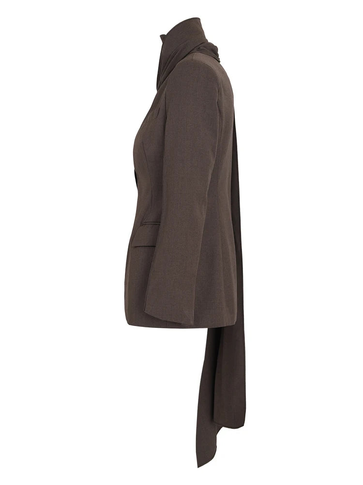 Irregular Scarf Elegant Blazer Lapel Long Sleeve Loose Jacket