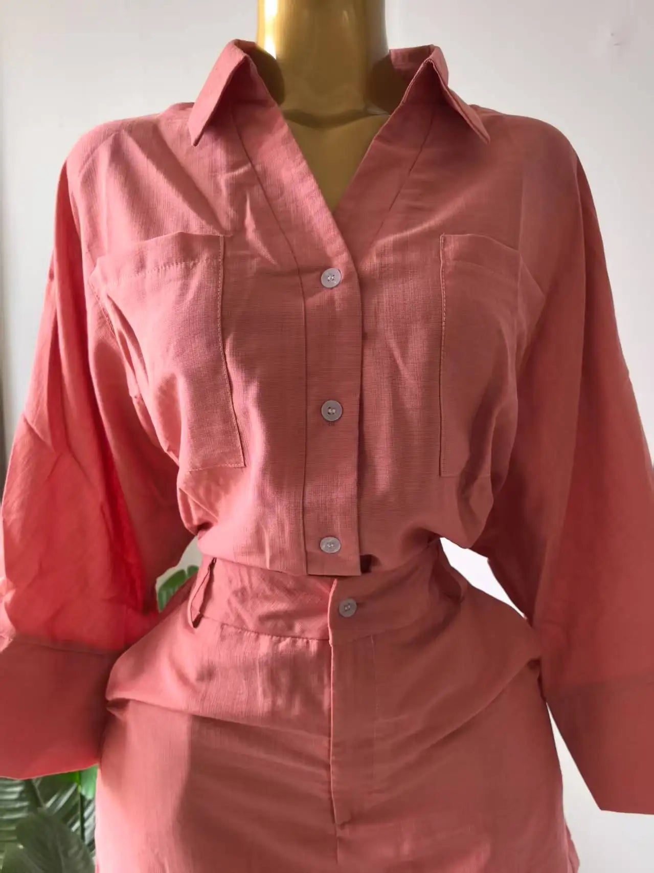 Full Sleeve Turn-down Collar T-shirt and Skirts Shorts Chic Two 2 Piece Sets