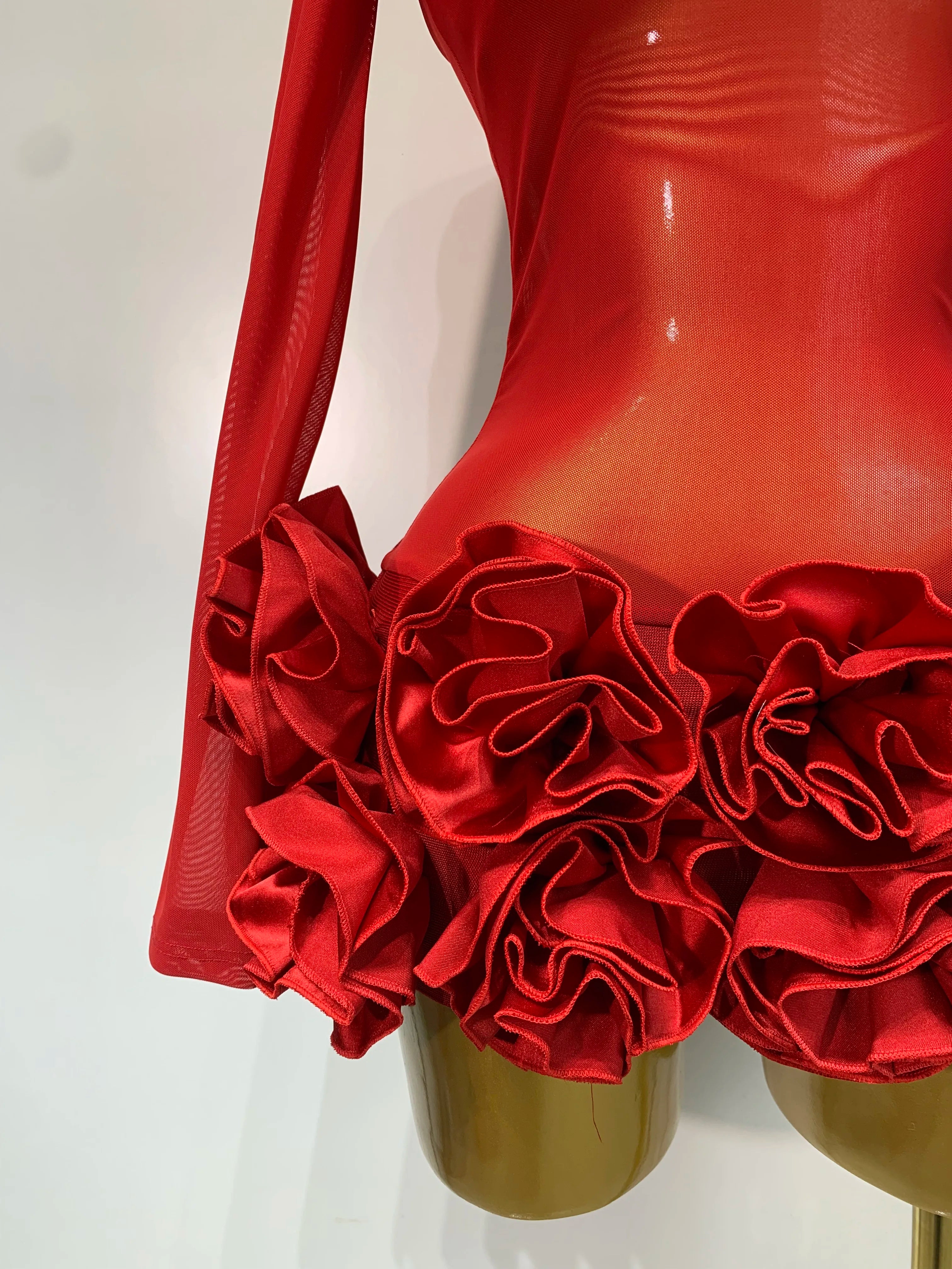 See through Mesh Stereoscopic Flowers Mini Bandage Dress